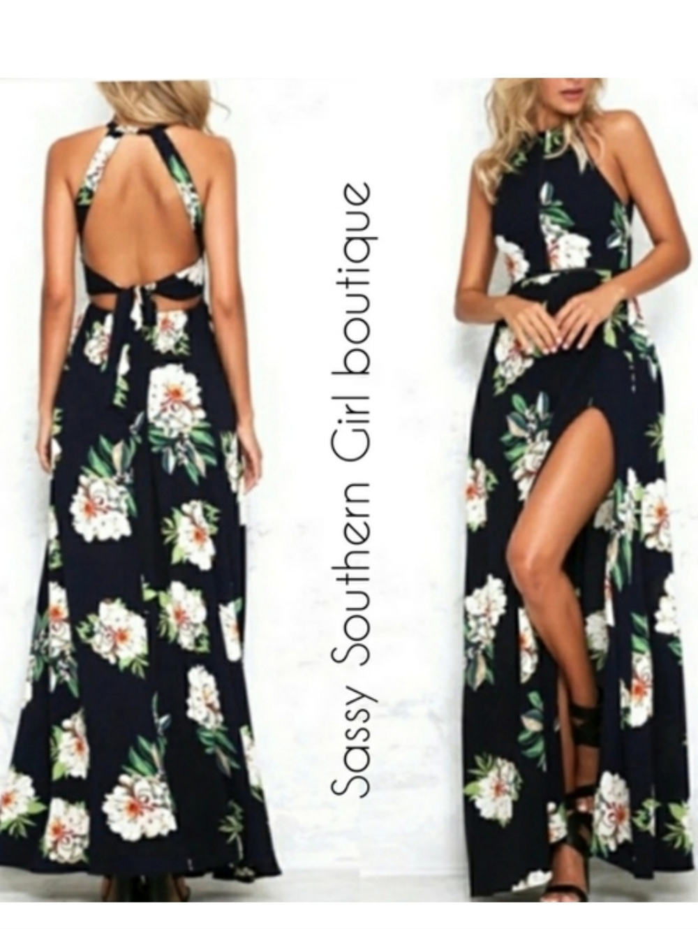🆕⭐Boho Floral Maxi split halter dress⭐